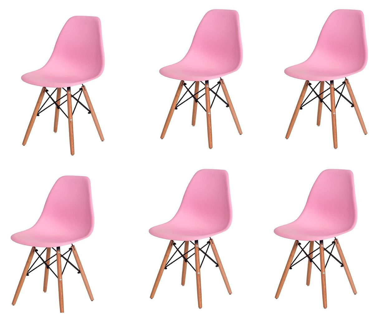 6 x Wooden Leg Chairs - Pink