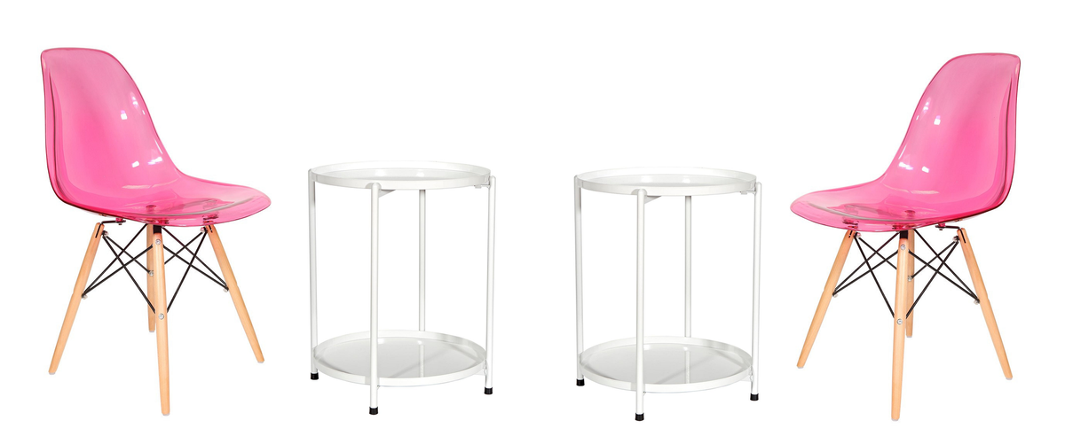 Transparent Color Dining Wooden Leg Chairs and 2 Tier Metal Table Set - Pink