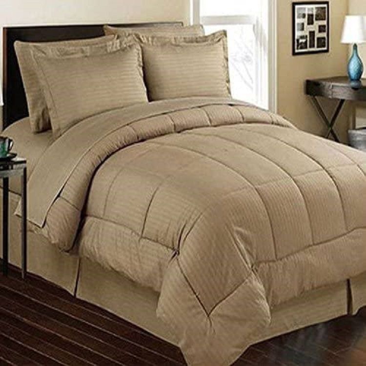 5 Piece Stripe Comforter Beige - Double