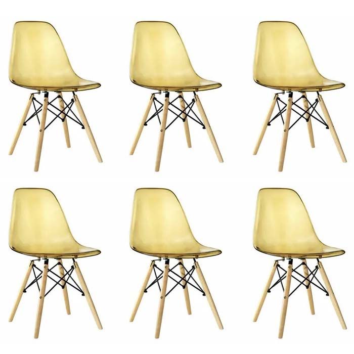 6 Pcs Of Multifunctional Modern Design Transparent Eames Chairs Set - Gold