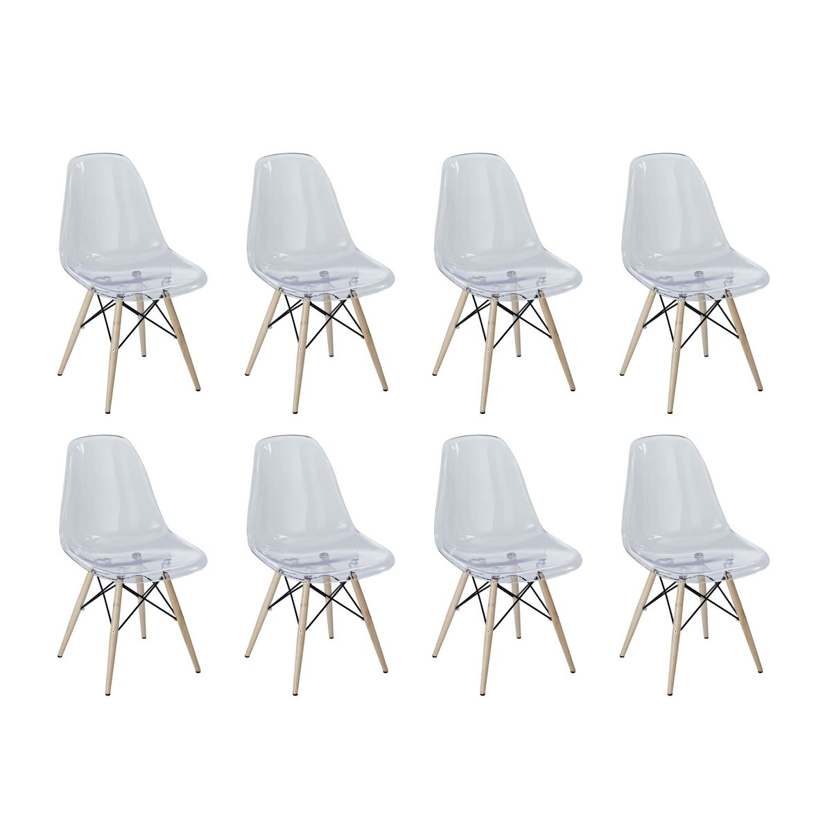 Multi-Functional Modern Transparent Chairs - 8-Piece Set - Clear