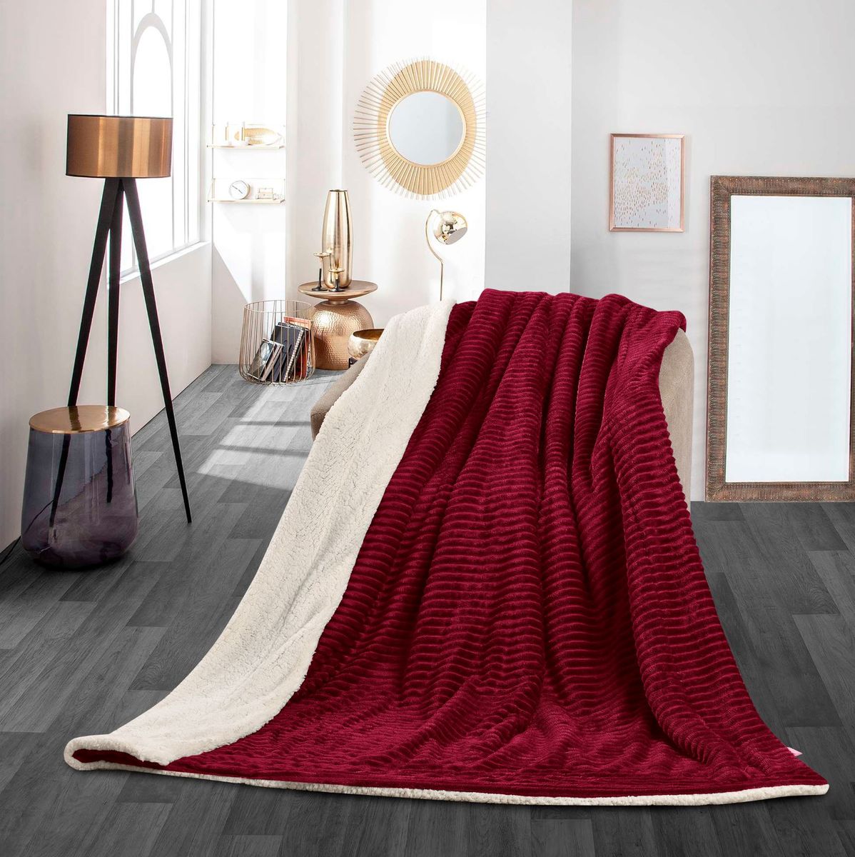 Reversible Throw Blanket Stripped - Red
