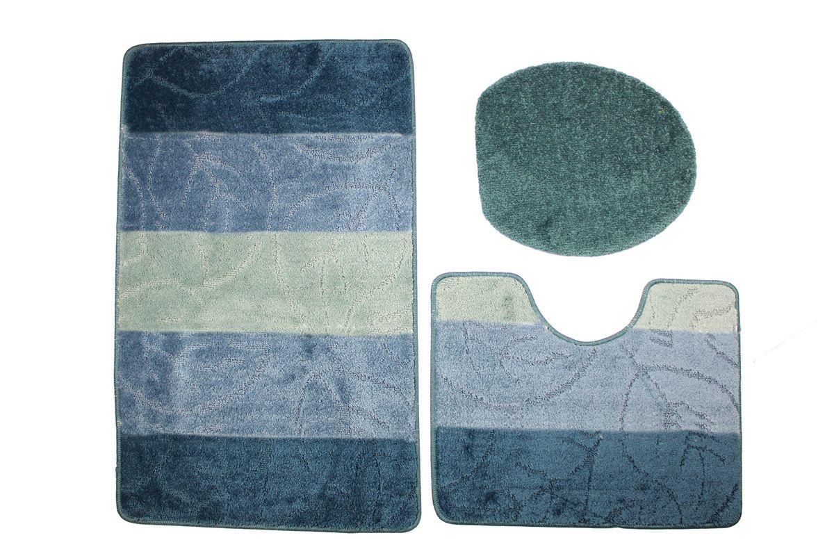 60 x 100cm 3 Piece Turkish Toilet Mat and Cover Set with Non-Slip Under - Blue