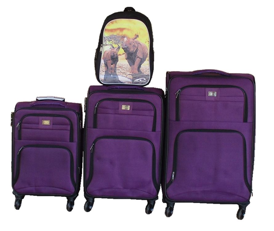 Purple 4-Piece Spinner Luggage Set with Rhino Backpack - Lightweight