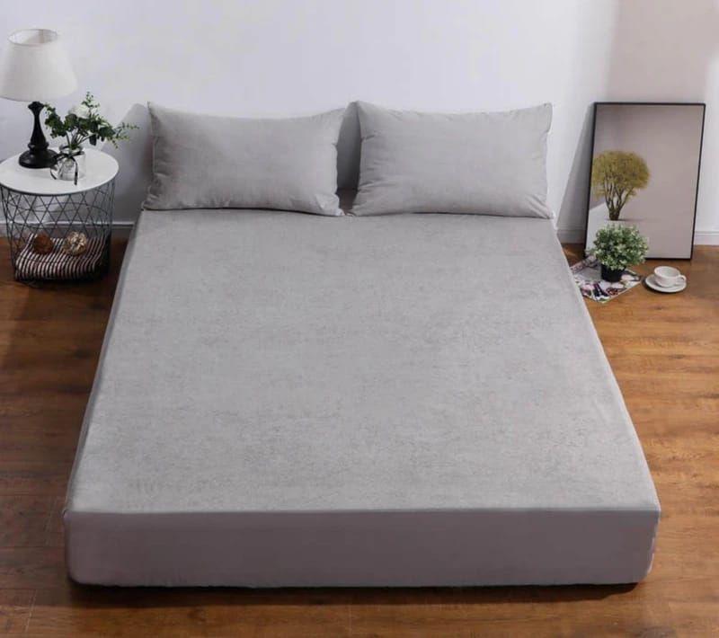 3 Piece Warm Soft Velvet Fitted Sheet King size - Light Grey