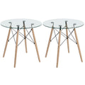 DT1787 Round Glass Dining Table with Wooden Legs - Set Of 2