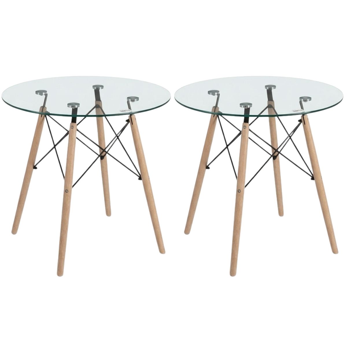 DT1787 Round Glass Dining Table with Wooden Legs - Set Of 2