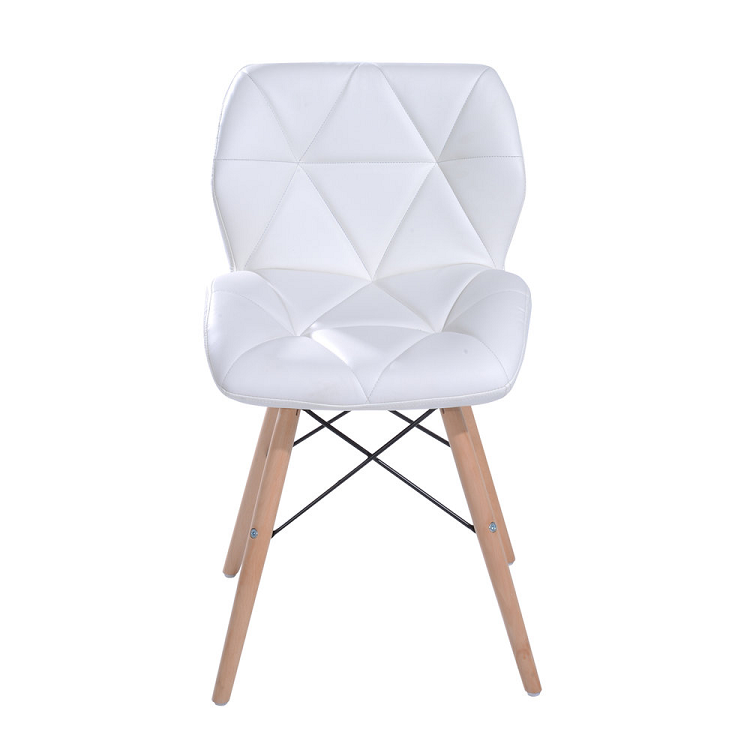 Pre-assembled Padded Dinging Chair With Solid Wooden Legs - PU Leather - White