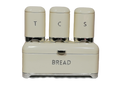 Bread bin & Cannister Set 4pc Retro Beige & Silver