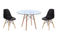 Glass Table and Wooden Leg Chairs (3 piece set) - Black