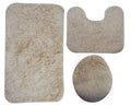 3 Piece Fluffy Toilet Seat Cover & Bathroom Mats Set - Light Brown
