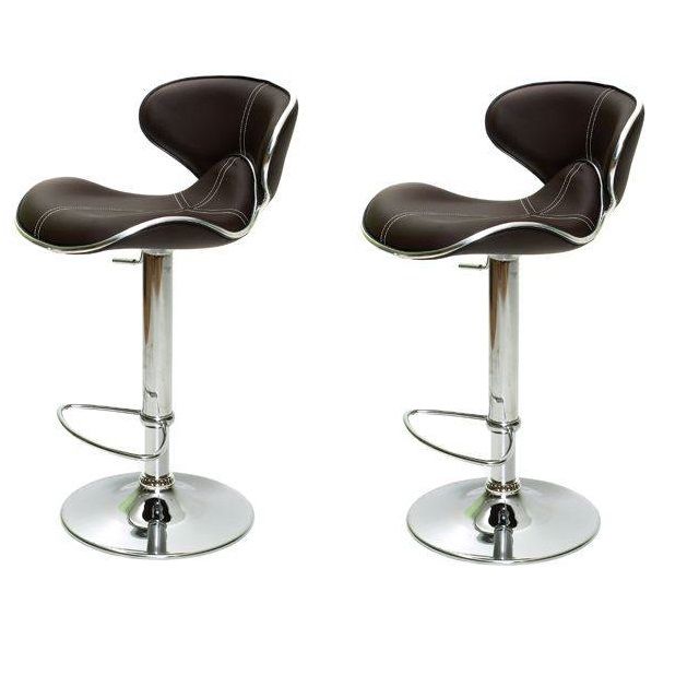 Bar Stools / Breakfast Kitchen Counter Chairs - 2 Pack - Brown