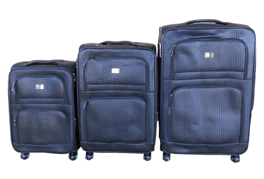 Luggage Bag Set of 3 PU Leather Travel Suitcases 28'24'22' inch - Brown - Black