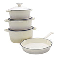 Delica 7 Piece Authentic Cast Iron Dutch Oven Cookware Pot Set - Ivory