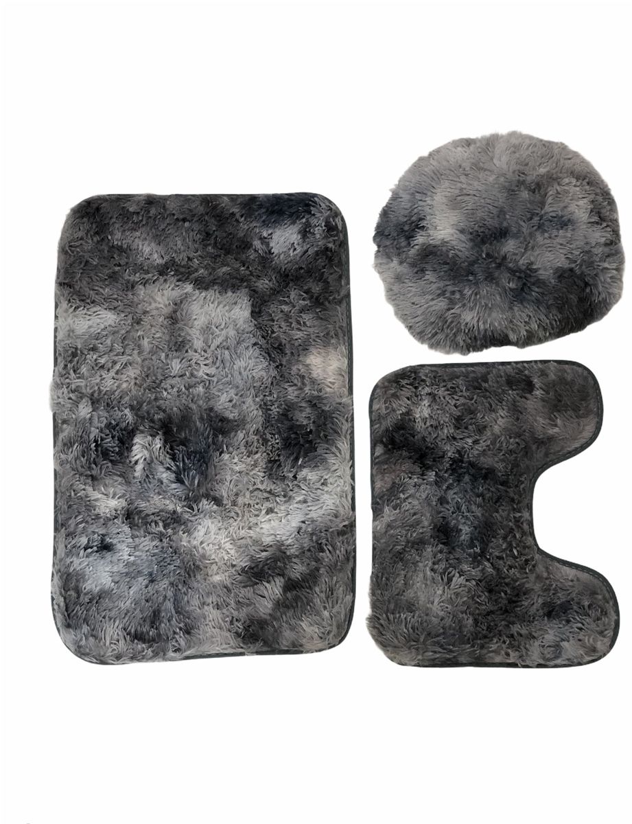 3 Piece Fluffy Toilet Seat Cover & Bathroom Mats Set