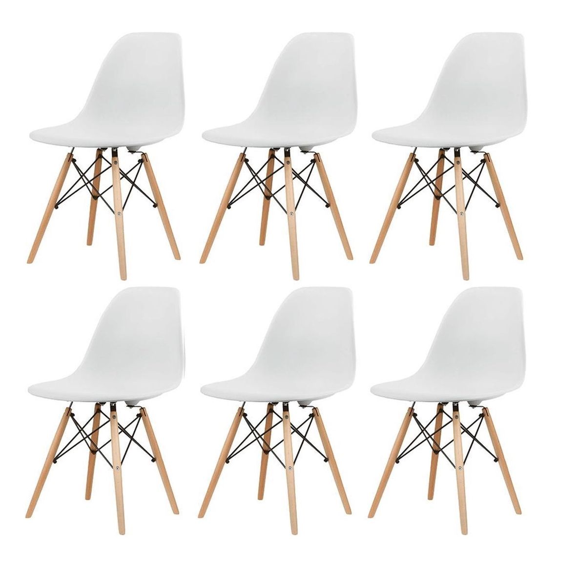 Wooden Leg Dining Chairs - Six Pack - White Colour