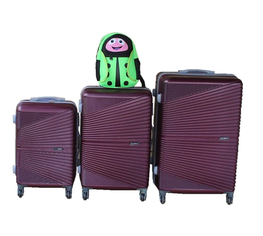 3-Piece ABS Hard Shell Luggage Set + Green Ladybug Backpack - Purple