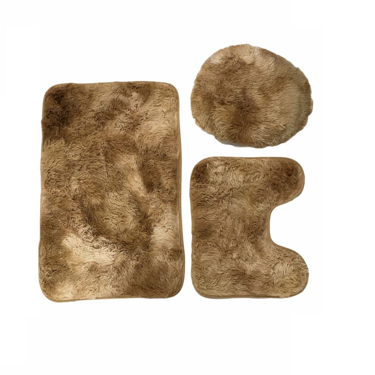 3 Piece Toilet Seat & Bathroom Mats Set - Brown