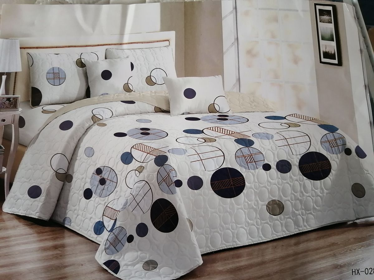5pc Quilt Set White Polka Dot Bedspread Set