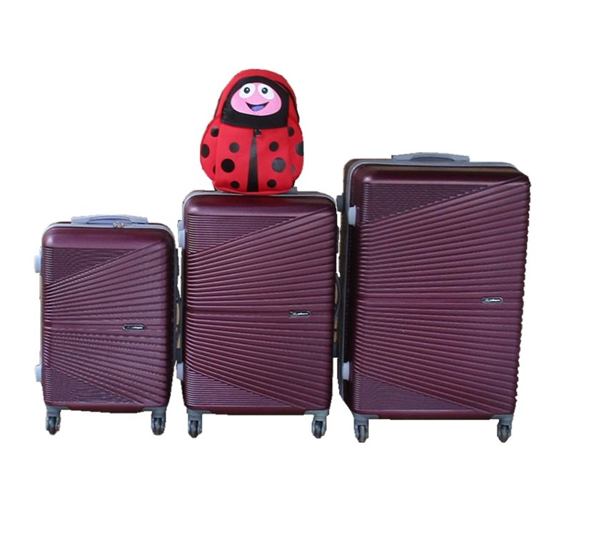 3-Piece ABS Hard Shell Luggage Set + Red Ladybug Backpack - Purple