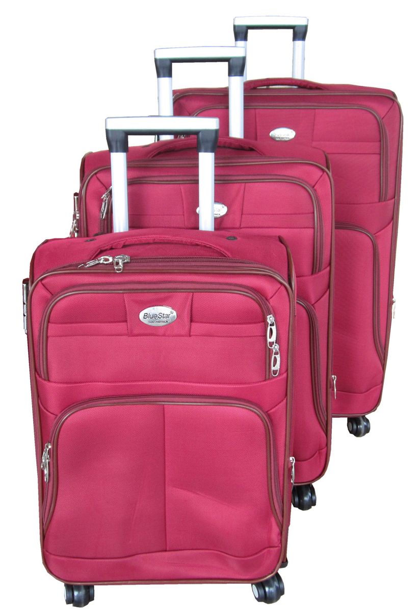Trolley 3 Piece Travel Luggage Spinner - Red Fabric