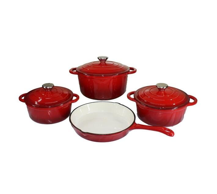7 Piece Cast Iron Cookware Pot Set - Red
