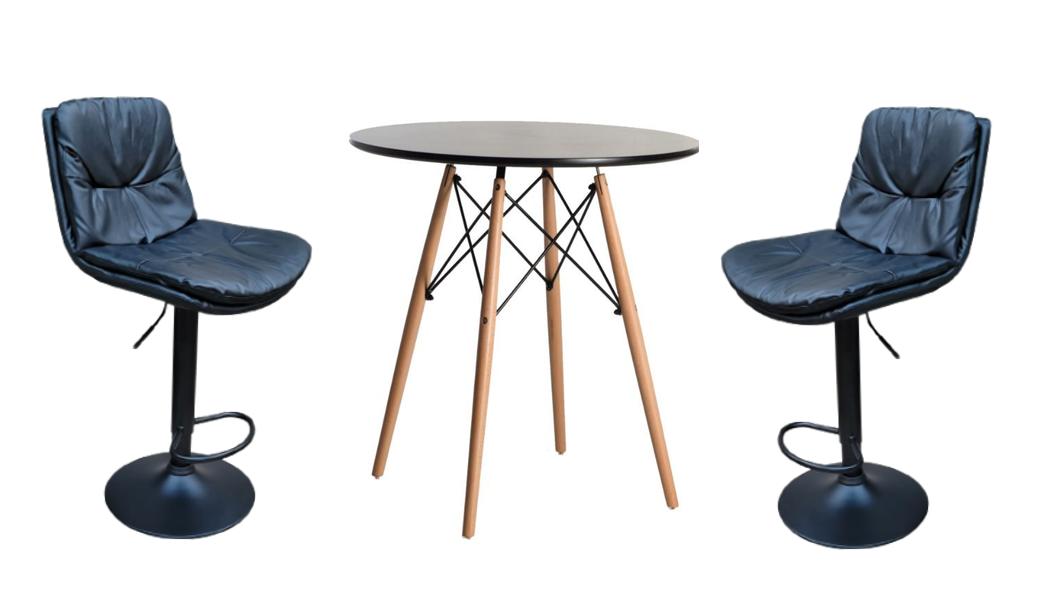 Soft Padded Perla Black Based Bar Stool and Table Set - Black