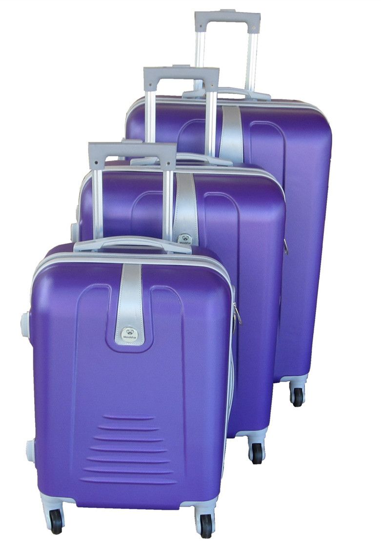 3 Piece Hard Outer Shell Protected Lightweight Sleek Luggage Bag Set - Purple