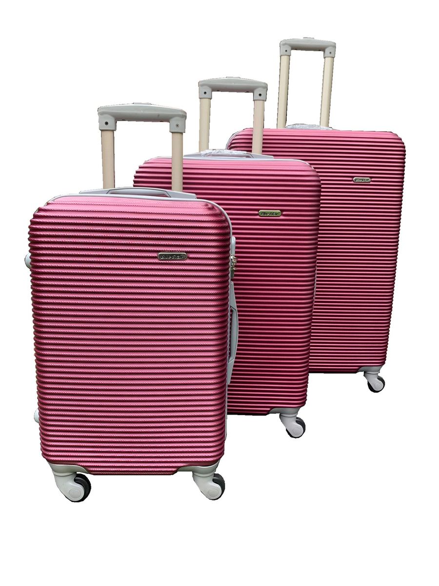 3 Piece Hard Outer Shell Protected Lightweight Luggage Bag Set - Plum