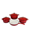 7 Piece Authentic Cast Iron Dutch Oven Cookware Pot Set - Red