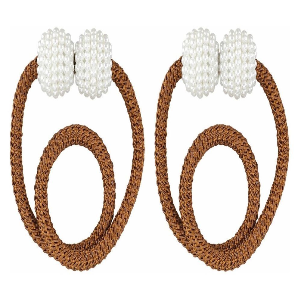 Pack Of 2 Magnetic Pearl Curtain Ties-Brown