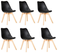 Dining Chairs with Cushioned Seat & Wooden Legs - 6-Pack - Black