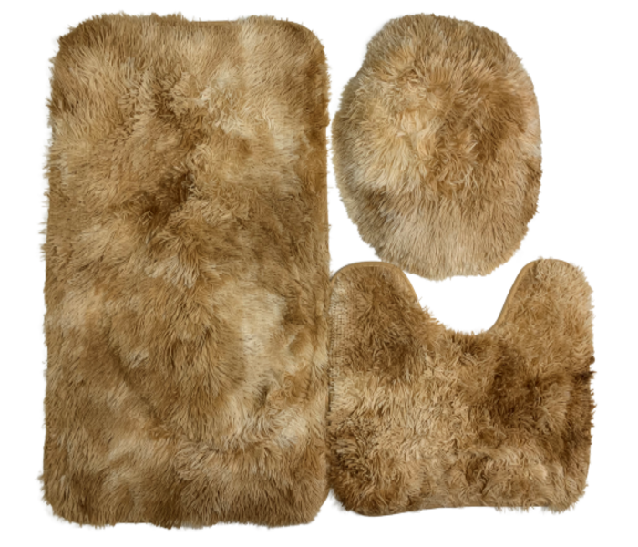 3pc Bathroom Rugs Shaggy Set - Brown