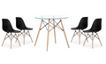 5 Piece Round Glass Table With 4 Chairs (Black)