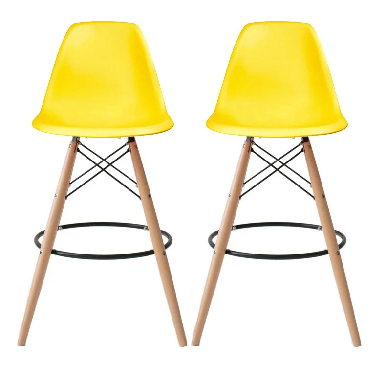 Set of 2 Modern Armless Counter / Bar Chairs - Yellow