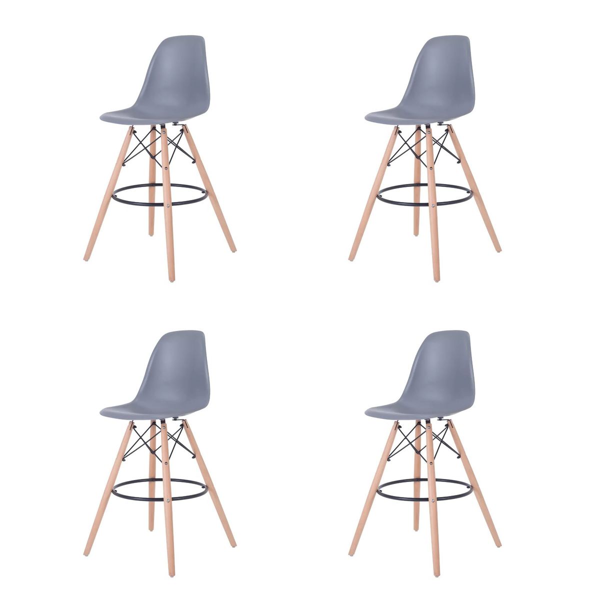 Set of 4 25.5" Modern Contemporary Eames Design Counter Bar Stools - Grey