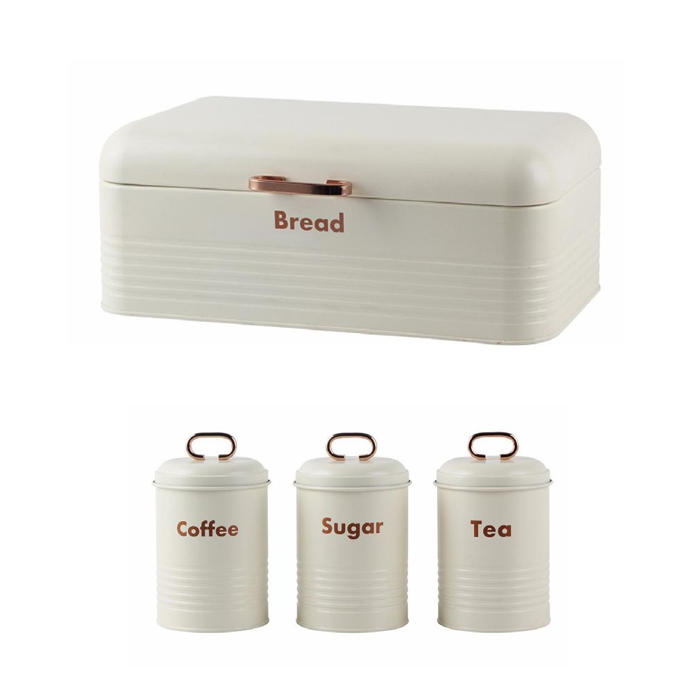 Gold Handle Bread Bin And Canister Set - Cream