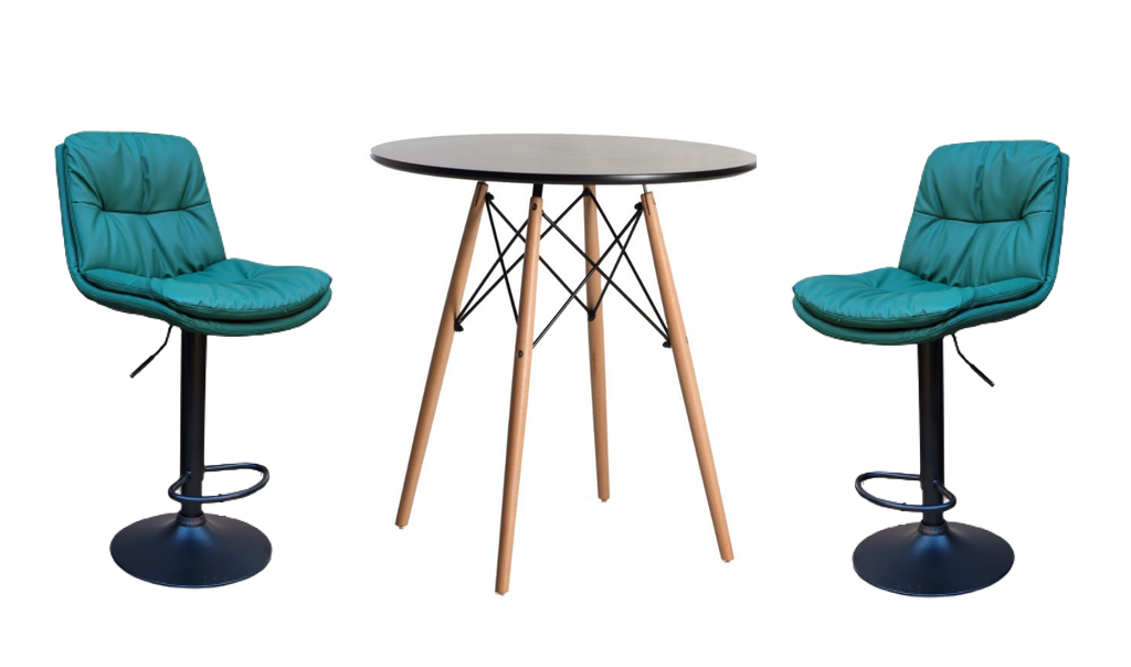 Soft Padded Perla Black Based Bar Stool and Table Set - Green