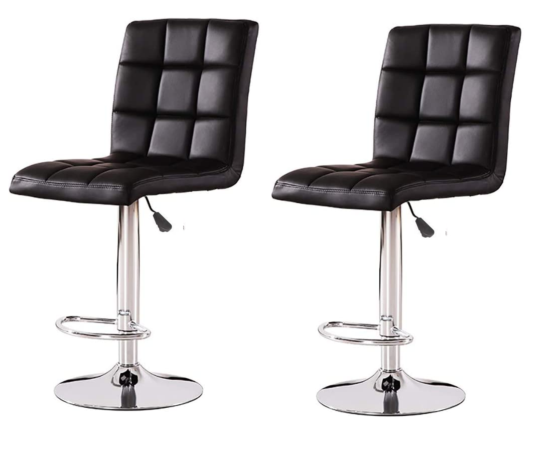 Bar Stools / High- back Kitchen Counter Chairs - Set of 2 - Black Colour