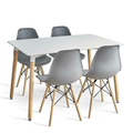 Dining Suite / Set - Four Wooden Leg Chairs - Grey / white Colours