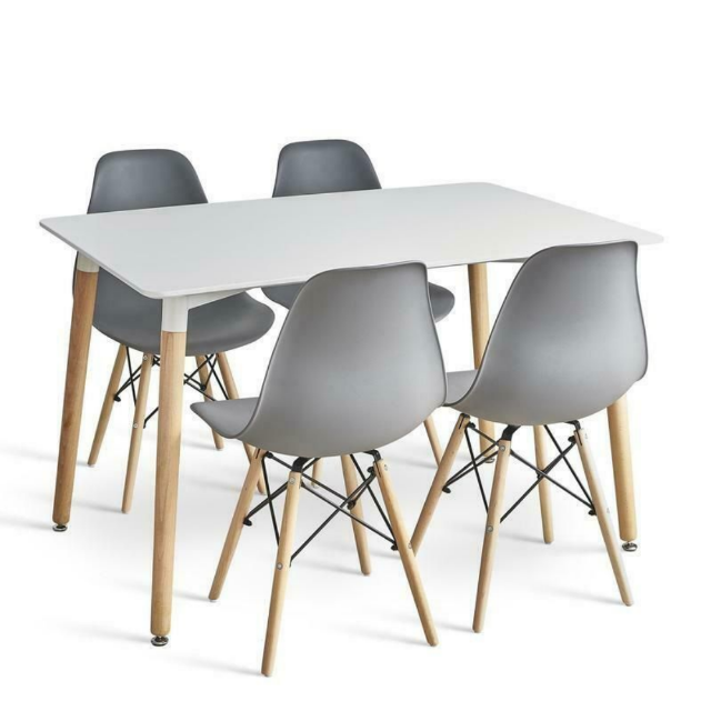 Dining Suite / Set - Four Wooden Leg Chairs - Grey / white Colours