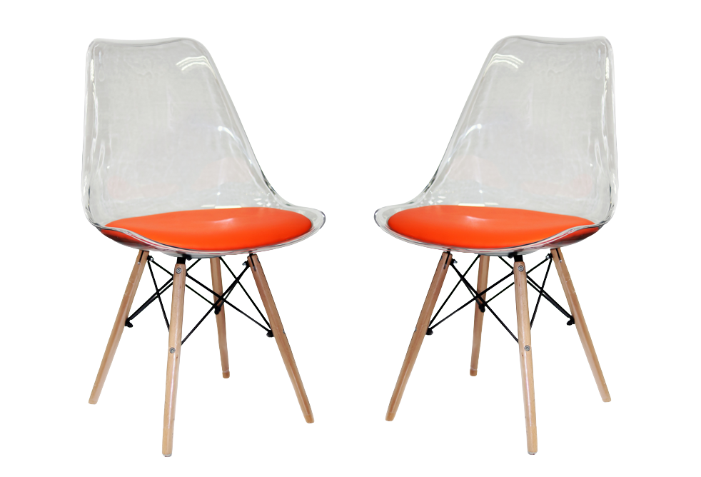 Transparent Padded Wooden Leg Chair - 2 Piece