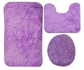 3 Piece Fluffy Toilet Seat Cover & Bathroom Mats Set - Purple