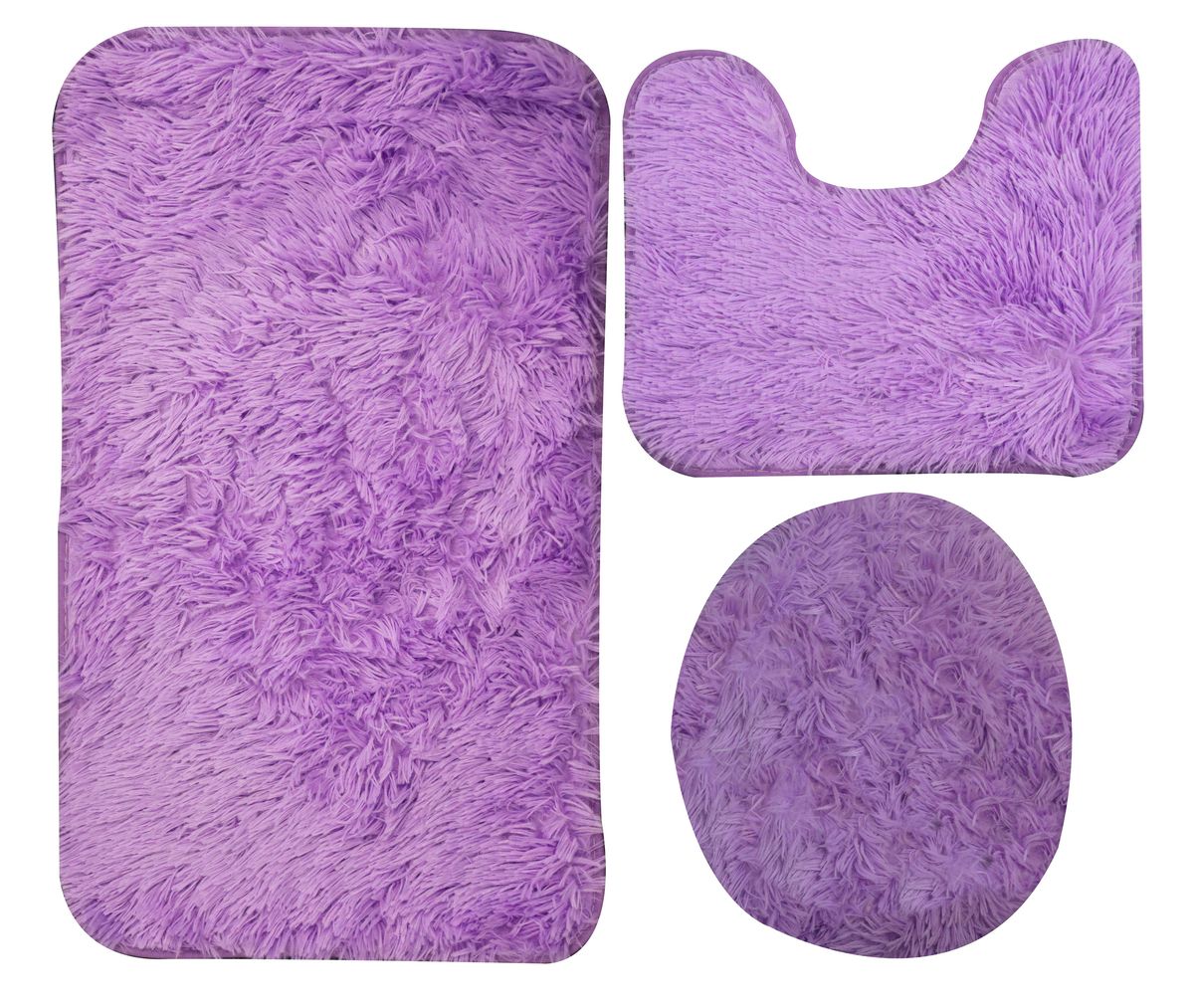 3 Piece Fluffy Toilet Seat Cover & Bathroom Mats Set - Purple