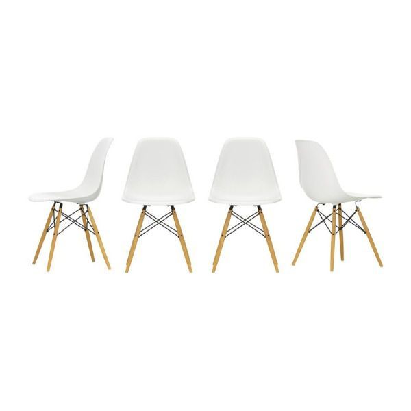 Set of 4 White Wood Chair