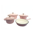 7-Piece Premium White Ceramic Cast Iron Dutch Oven & Cookware Set - Pink