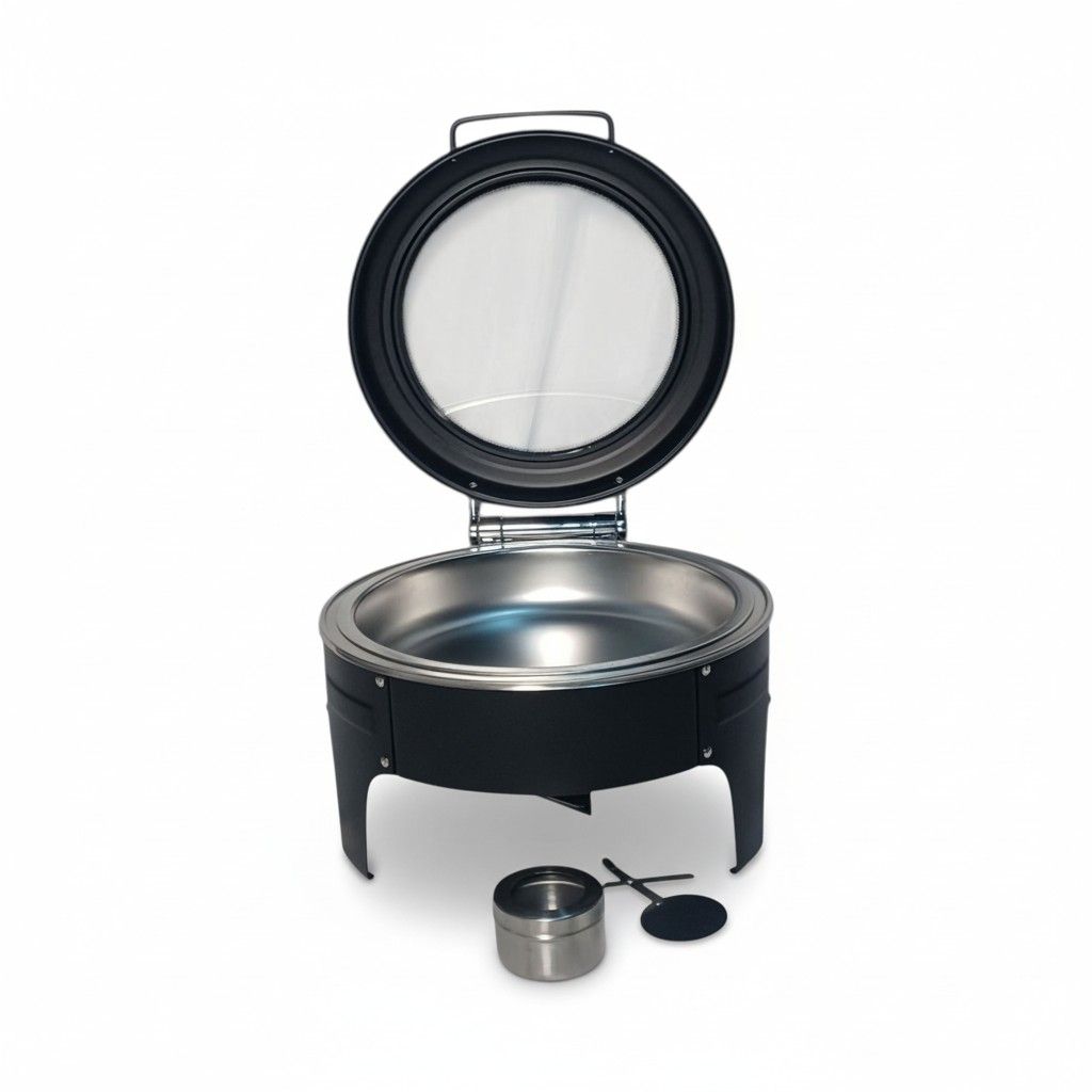 SMTE Luxury Chafing Dish - Round Buffet Server with Glass Lid - Black