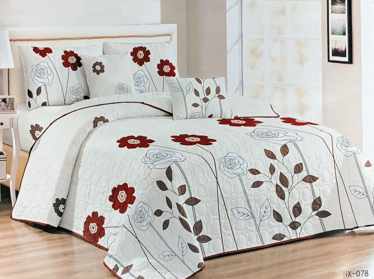 Bedspread Set Queen 5 Piece Microfiber Flower Upright