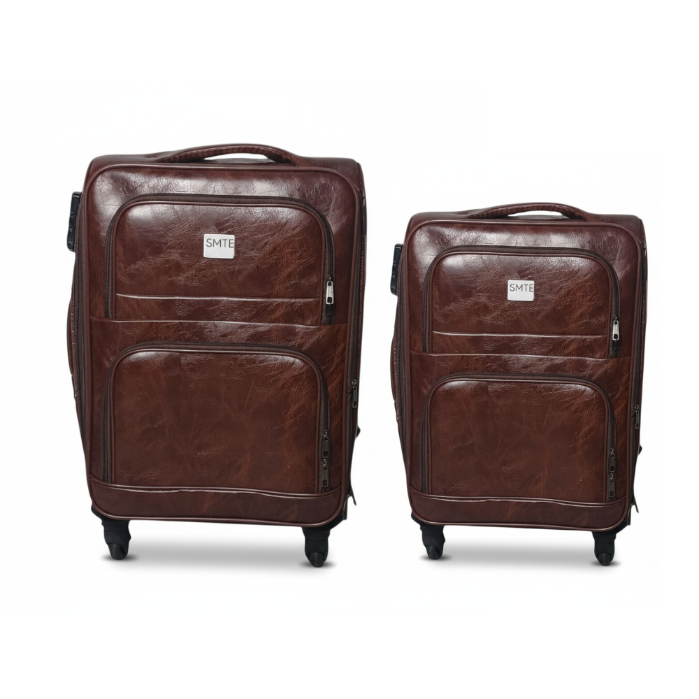 SMTE 2-Piece Premium PU Leather Suitcase Set - 23" & 27" - Dark Brown