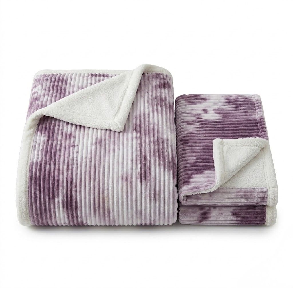 SMTE Corduroy Plush Bedding Blanket - Soft Luxury Bed Throw - Purple